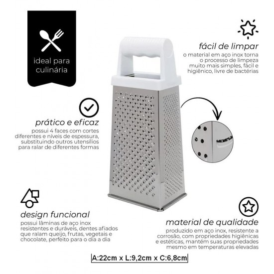 Ralador 4 Faces 22cm De Altura Quadrado Branco Aço Inox Mimo Style